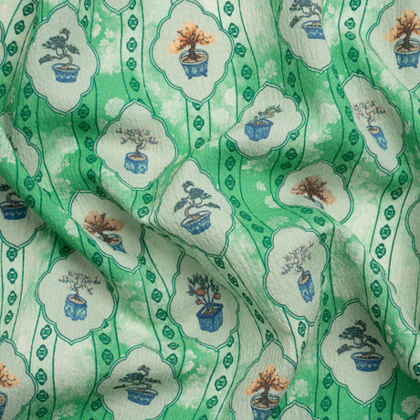Mood Exclusive Green Peaceful Trees Stretch Polyester Seersucker