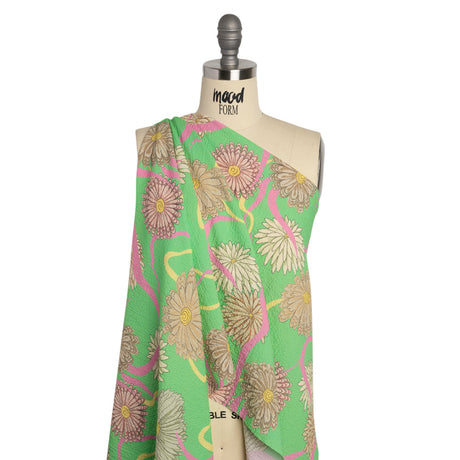 Mood Exclusive Green Goodness Gardens Stretch Polyester Seersucker