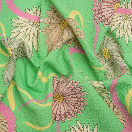 Mood Exclusive Green Goodness Gardens Stretch Polyester Seersucker