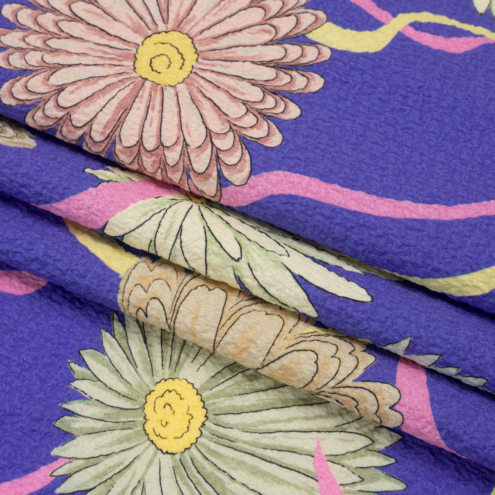 Mood Exclusive Blue Goodness Gardens Stretch Polyester Seersucker