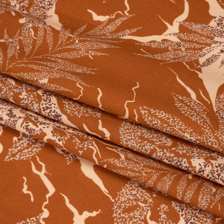 Linen and Rayon Woven Print - Brown and Beige Floral - Mood Exclusive Fossilized Memories