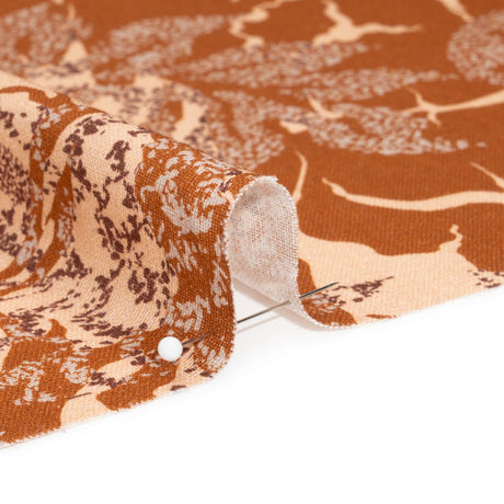 Linen and Rayon Woven Print - Brown and Beige Floral - Mood Exclusive Fossilized Memories