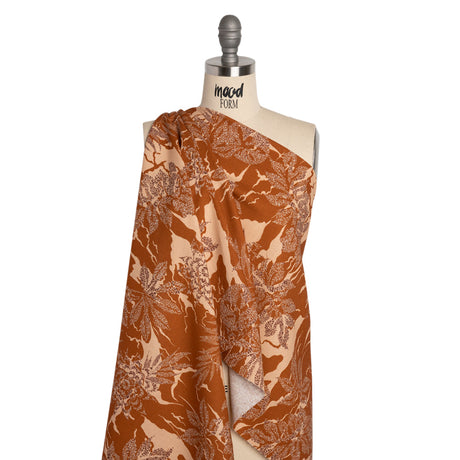Linen and Rayon Woven Print - Brown and Beige Floral - Mood Exclusive Fossilized Memories