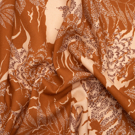 Linen and Rayon Woven Print - Brown and Beige Floral - Mood Exclusive Fossilized Memories