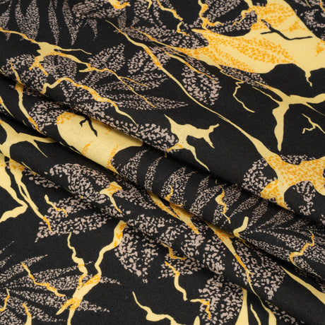 Linen and Rayon Woven Print - Black and Yellow Floral - Mood Exclusive Fossilized Memories
