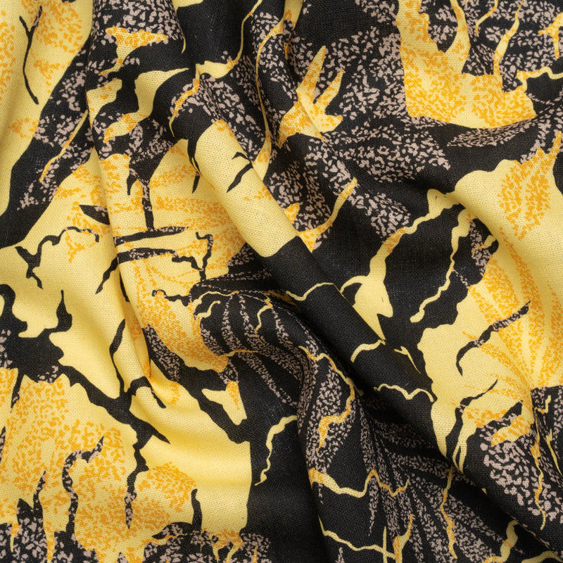 Linen and Rayon Woven Print - Black and Yellow Floral - Mood Exclusive Fossilized Memories
