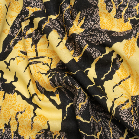 Linen and Rayon Woven Print - Black and Yellow Floral - Mood Exclusive Fossilized Memories