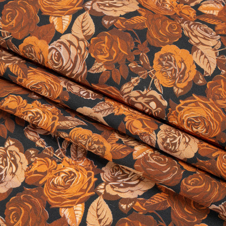Cotton Poplin Print - Orange and Brown Floral - Mood Exclusive Memory of Roses