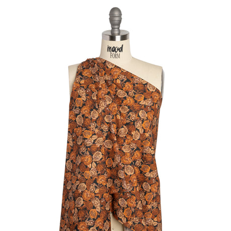Cotton Poplin Print - Orange and Brown Floral - Mood Exclusive Memory of Roses