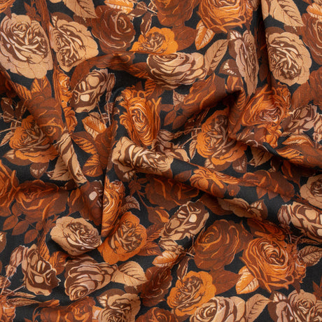 Cotton Poplin Print - Orange and Brown Floral - Mood Exclusive Memory of Roses