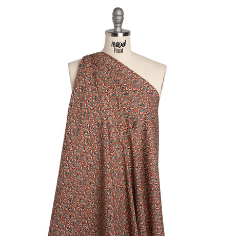 Cotton Poplin Print - Burnt Orange and Teal Leaves - Mood Exclusive Cranberry Corral