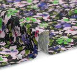 Stretch Cotton and Viscose Sateen Print - Indigo, Lime and Black Floral - Mood Exclusive Meandering at Midnight