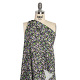 Stretch Cotton and Viscose Sateen Print - Indigo, Lime and Black Floral - Mood Exclusive Meandering at Midnight