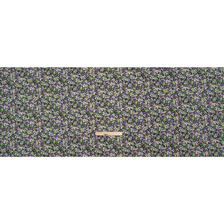 Stretch Cotton and Viscose Sateen Print - Indigo, Lime and Black Floral - Mood Exclusive Meandering at Midnight