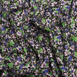 Stretch Cotton and Viscose Sateen Print - Indigo, Lime and Black Floral - Mood Exclusive Meandering at Midnight