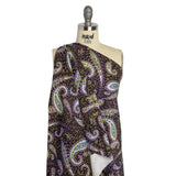 Stretch Cotton and Viscose Sateen Print - Black, Green and Purple Paisley and Leaves - Mood Exclusive Leafy Life