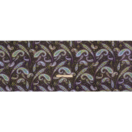 Stretch Cotton and Viscose Sateen Print - Black, Green and Purple Paisley and Leaves - Mood Exclusive Leafy Life