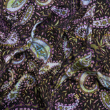 Stretch Cotton and Viscose Sateen Print - Black, Green and Purple Paisley and Leaves - Mood Exclusive Leafy Life