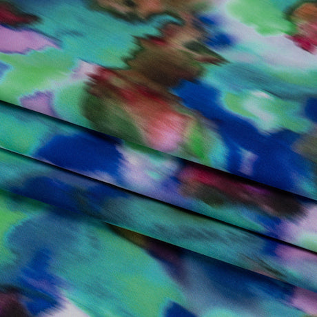 Stretch Polyester Woven Print - Green, Blue and Brown Abstract - Mood Exclusive Spinning World