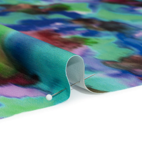 Stretch Polyester Woven Print - Green, Blue and Brown Abstract - Mood Exclusive Spinning World