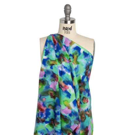 Stretch Polyester Woven Print - Green, Blue and Brown Abstract - Mood Exclusive Spinning World