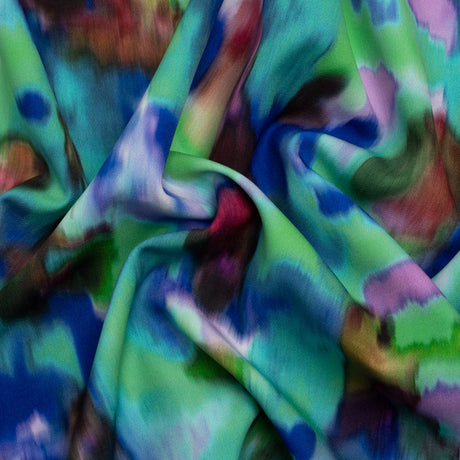 Stretch Polyester Woven Print - Green, Blue and Brown Abstract - Mood Exclusive Spinning World