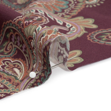 Cotton Voile Print - Burgundy and Green Paisley - Mood Exclusive Giving Thanks