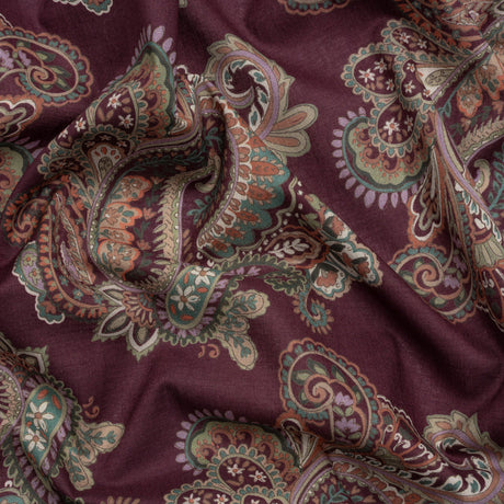 Cotton Voile Print - Burgundy and Green Paisley - Mood Exclusive Giving Thanks
