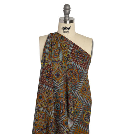 Mood Exclusive Ochre Basilica Bella Metallic Dotted Crinkled Viscose Crepe