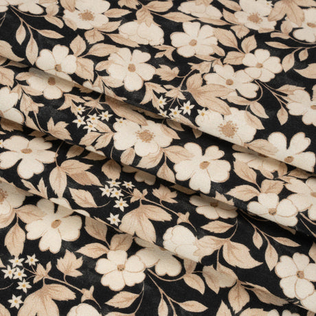 Brushed Stretch Cotton Twill Print - Black and Cream Floral - Mood Exclusive Moon-Calm Meeting