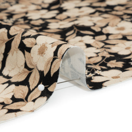 Brushed Stretch Cotton Twill Print - Black and Cream Floral - Mood Exclusive Moon-Calm Meeting