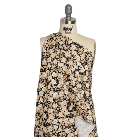 Brushed Stretch Cotton Twill Print - Black and Cream Floral - Mood Exclusive Moon-Calm Meeting