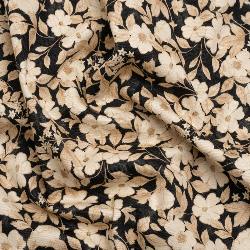 Brushed Stretch Cotton Twill Print - Black and Cream Floral - Mood Exclusive Moon-Calm Meeting