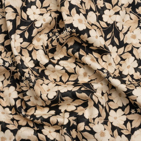 Brushed Stretch Cotton Twill Print - Black and Cream Floral - Mood Exclusive Moon-Calm Meeting