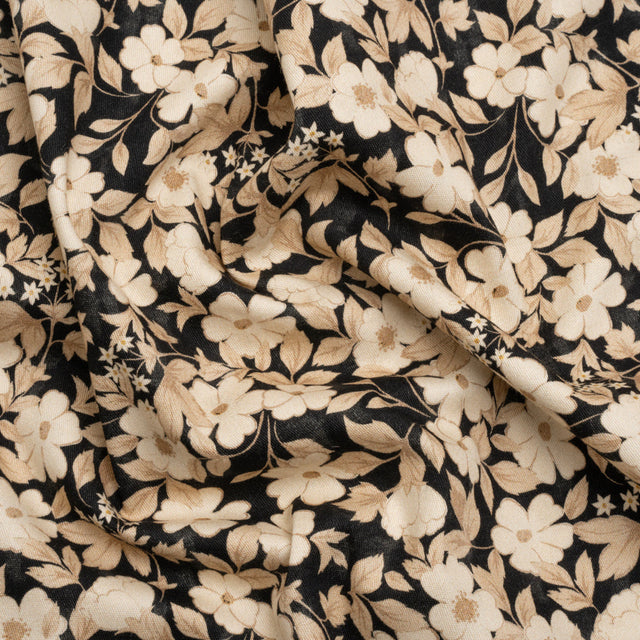 Brushed Stretch Cotton Twill Print - Black and Cream Floral - Mood Exclusive Moon-Calm Meeting