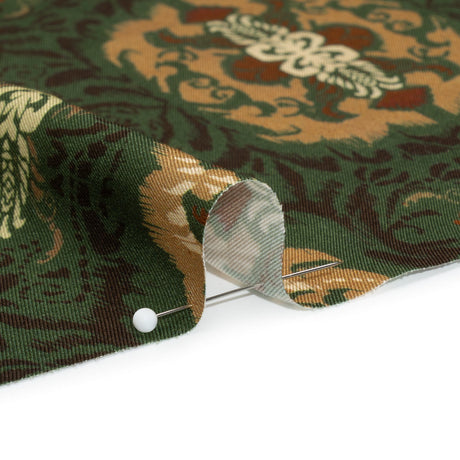 Viscose Twill Print - Green and Tan Leafy Ikat Medallions - Mood Exclusive Acacia Arena
