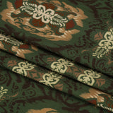 Viscose Twill Print - Green and Tan Leafy Ikat Medallions - Mood Exclusive Acacia Arena