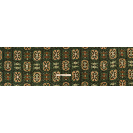 Viscose Twill Print - Green and Tan Leafy Ikat Medallions - Mood Exclusive Acacia Arena