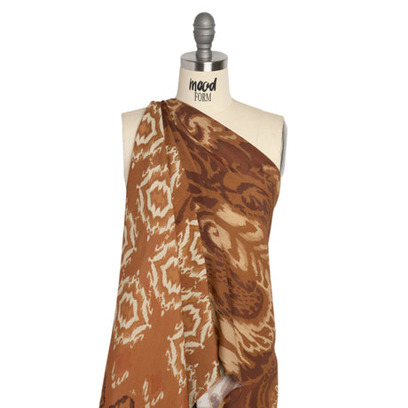Sustainable Viscose Crepe Print - Brown and Beige Ikat Abstract - Mood Exclusive Woodgrain Test