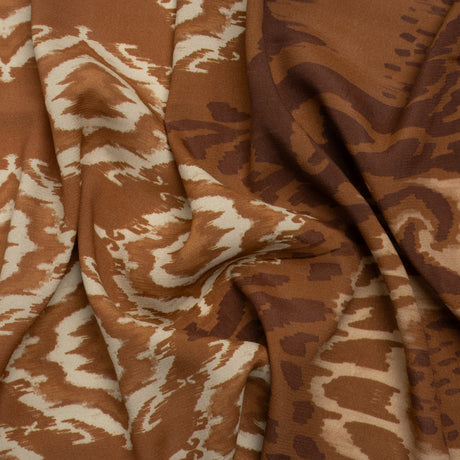 Sustainable Viscose Crepe Print - Brown and Beige Ikat Abstract - Mood Exclusive Woodgrain Test