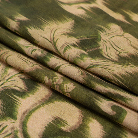 Sustainable Viscose Crepe Print - Olive Green and Beige Ikat Floral - Mood Exclusive Harvest Moon