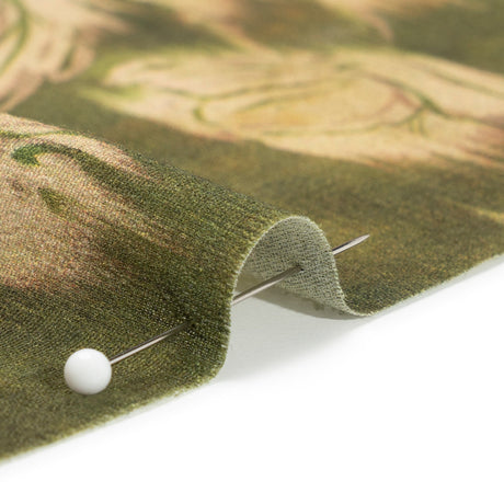 Sustainable Viscose Crepe Print - Olive Green and Beige Ikat Floral - Mood Exclusive Harvest Moon