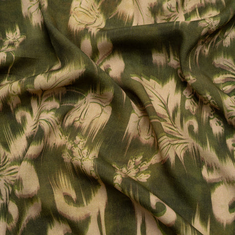 Sustainable Viscose Crepe Print - Olive Green and Beige Ikat Floral - Mood Exclusive Harvest Moon