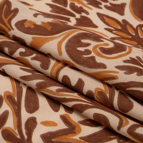 Sustainable Viscose Crepe Print - Beige, Burgundy and Orange Floral Damask - Mood Exclusive Pieces into Place