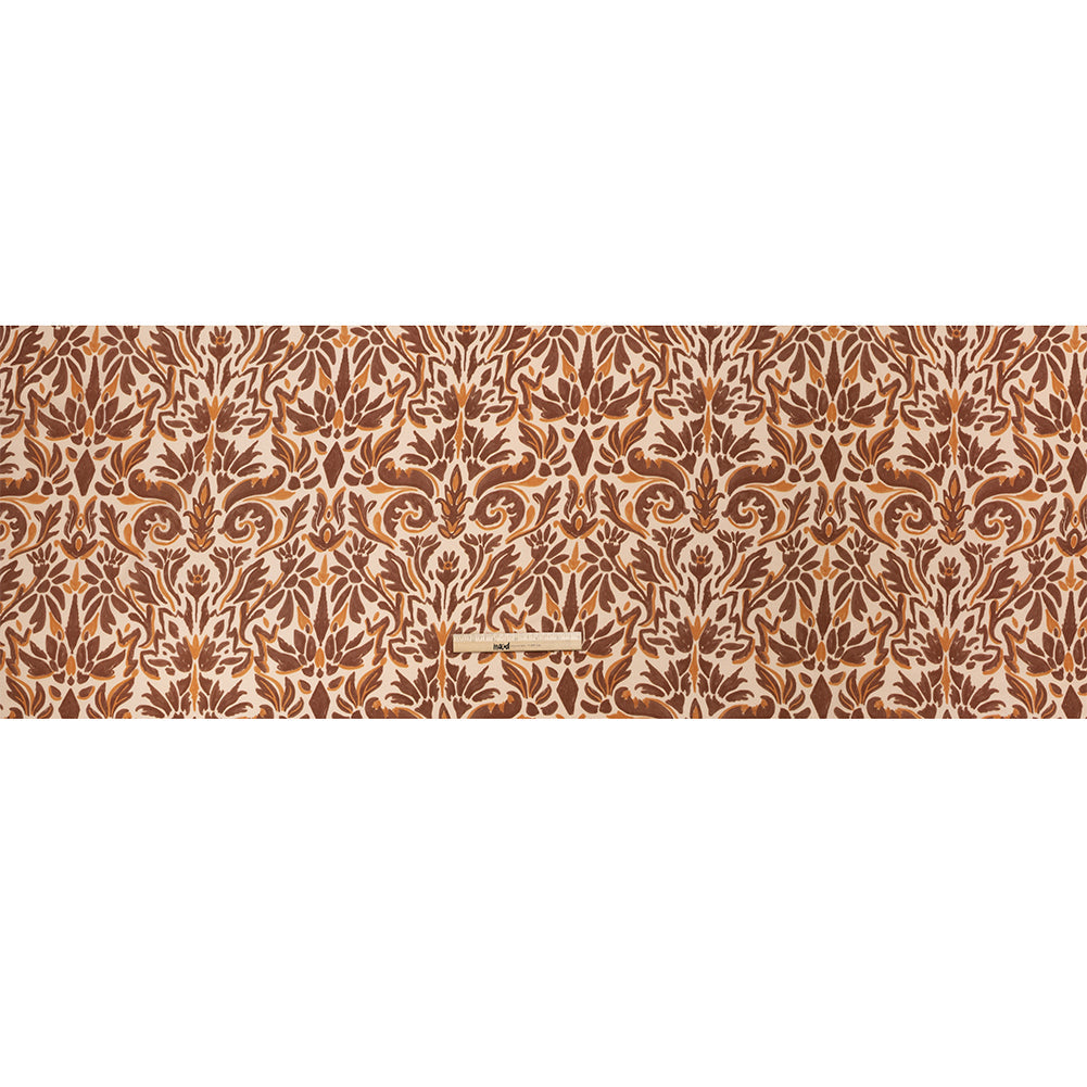 Sustainable Viscose Crepe Print - Beige, Burgundy and Orange Floral Damask - Mood Exclusive Pieces into Place