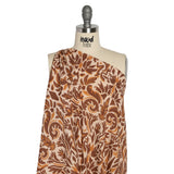 Sustainable Viscose Crepe Print - Beige, Burgundy and Orange Floral Damask - Mood Exclusive Pieces into Place