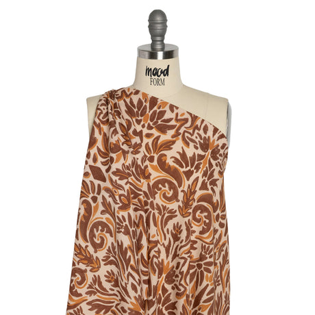 Sustainable Viscose Crepe Print - Beige, Burgundy and Orange Floral Damask - Mood Exclusive Pieces into Place