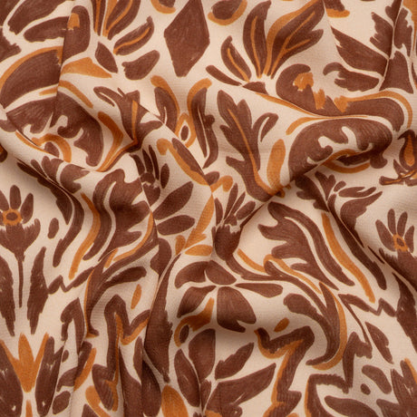 Sustainable Viscose Crepe Print - Beige, Burgundy and Orange Floral Damask - Mood Exclusive Pieces into Place