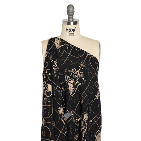 Sustainable Viscose Crepe Print - Black and Cream Flower Vases - Mood Exclusive Persephone's Treasures