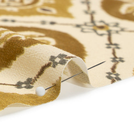 Sustainable Viscose Crepe Print - Golden Olive and Beige Floral Ogees - Mood Exclusive Salem Surroundings